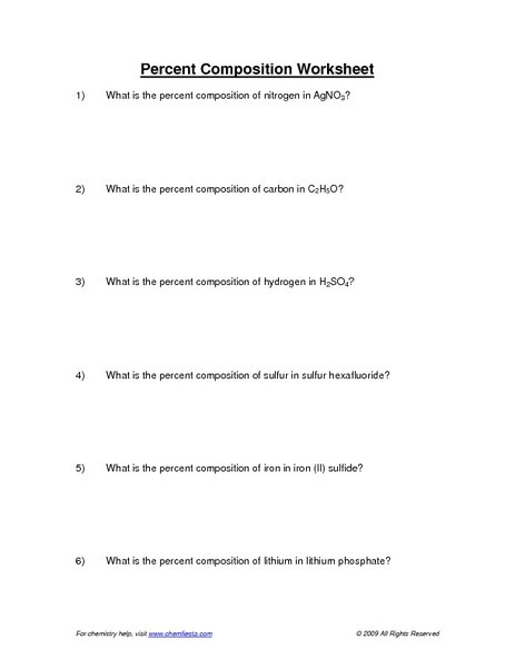 Percent Composition Worksheet Percent Composition Worksheet 2 Percent Composition Worksheet Percent Composition Worksheet 2