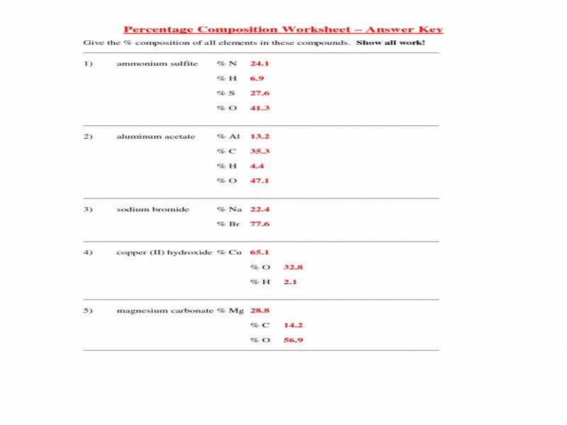Percent Composition Worksheet Show All Work