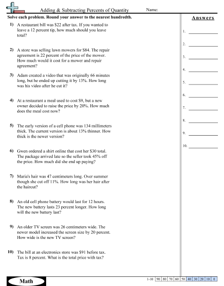 Percent Worksheets