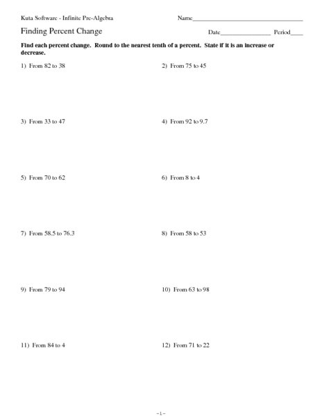 Percentage Change Worksheet Worksheets For All