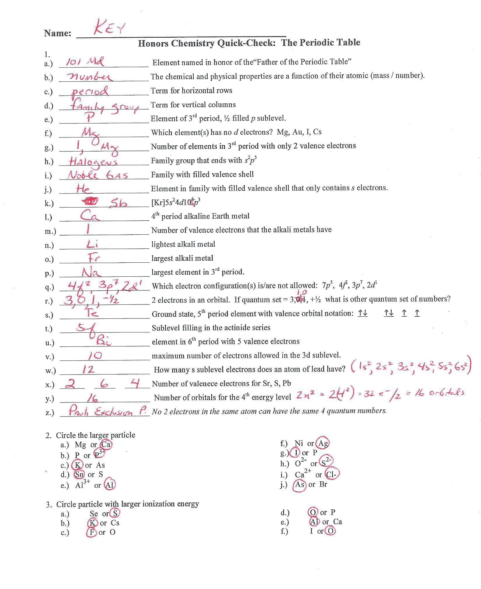 Periodically Puzzling Worksheet Answers