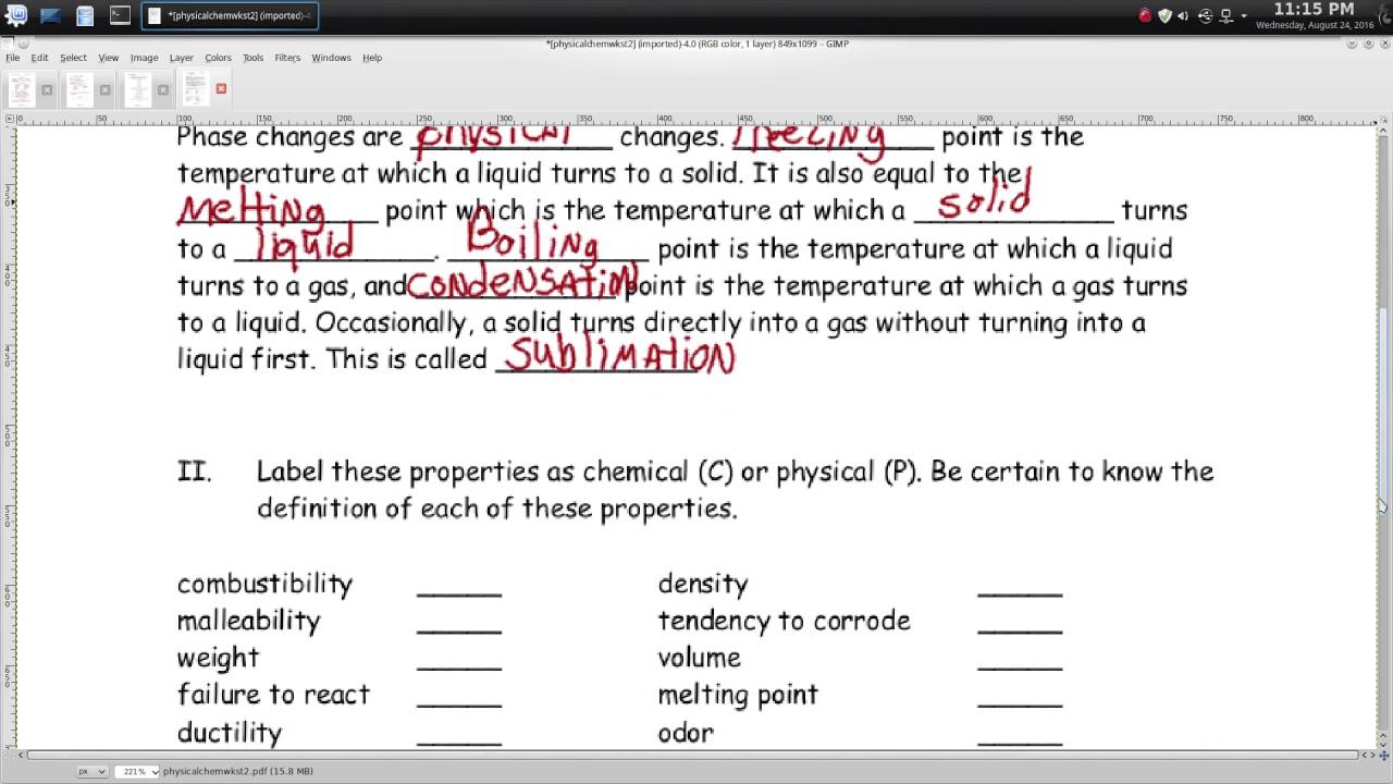 Physical Properties Worksheets