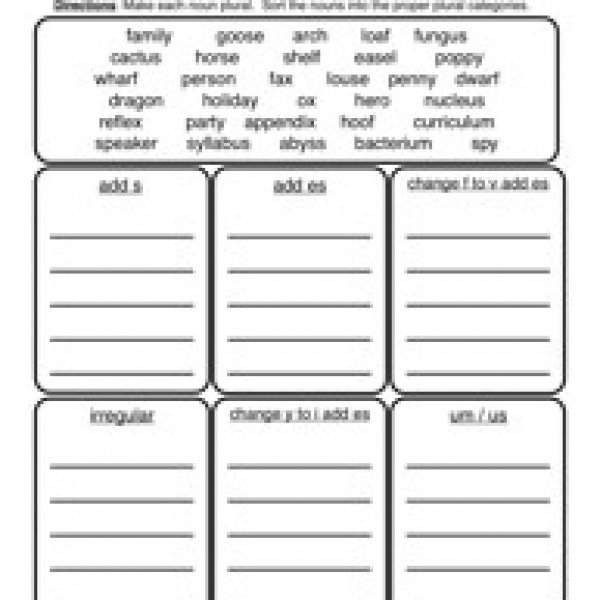 Plurals Worksheets Kindergarten Plural Noun Worksheets S Or Es