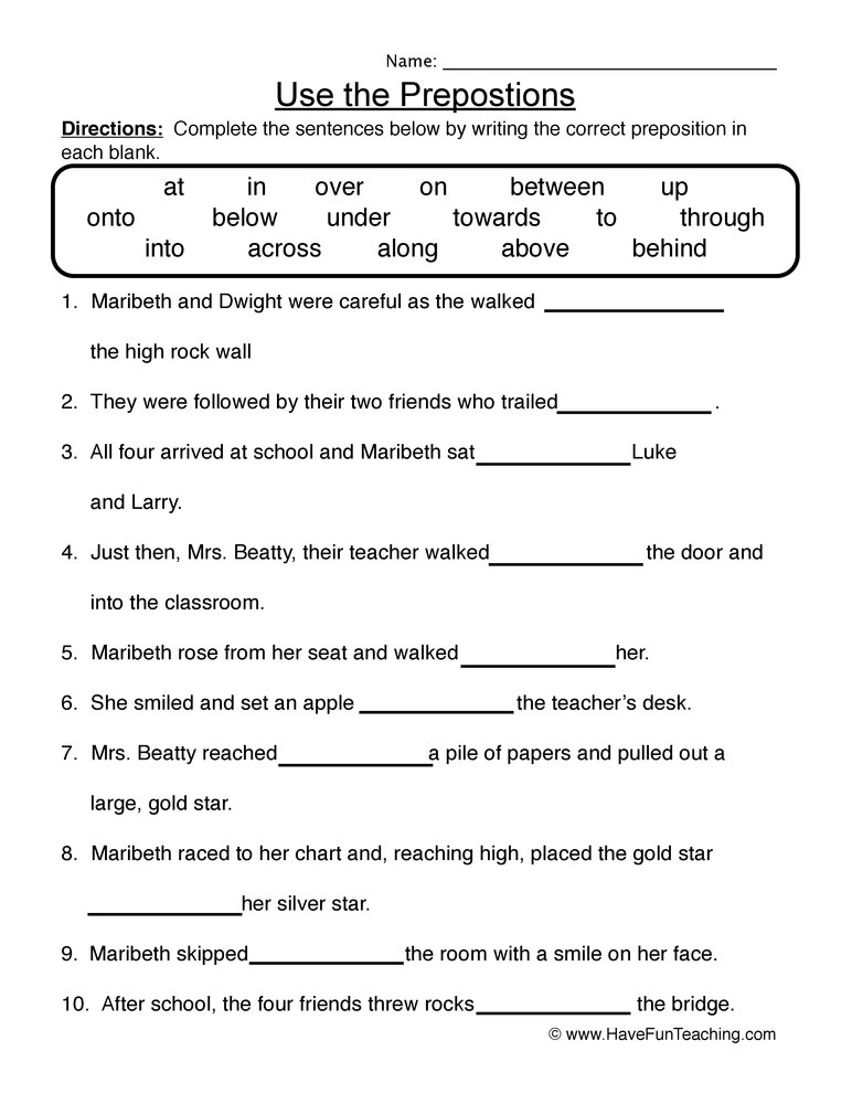Preposition Worksheets Englishlinx Prepositions Worksheets Free
