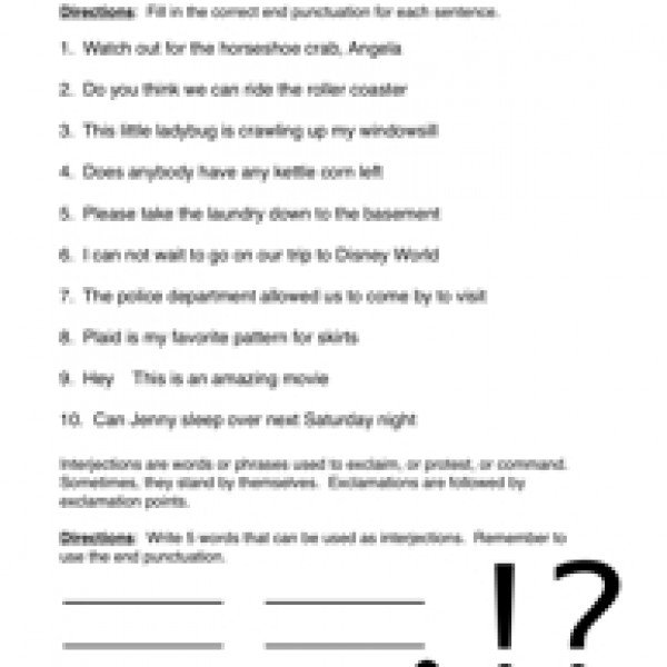 Prepossessing Punctuation Worksheets For Grade 1 With Punctuation