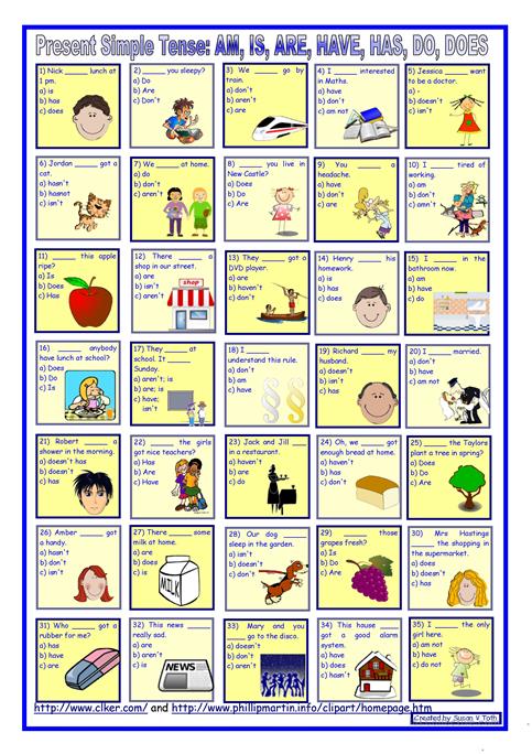 Present Simple Tense  Am, Is, Are, Have, Has, Do, Does (and Their