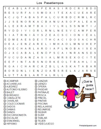 Printable Spanish Freebie Of The Day  Los Pasatiempos Word Search