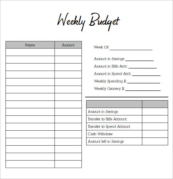 Printable Weekly Budget Worksheet