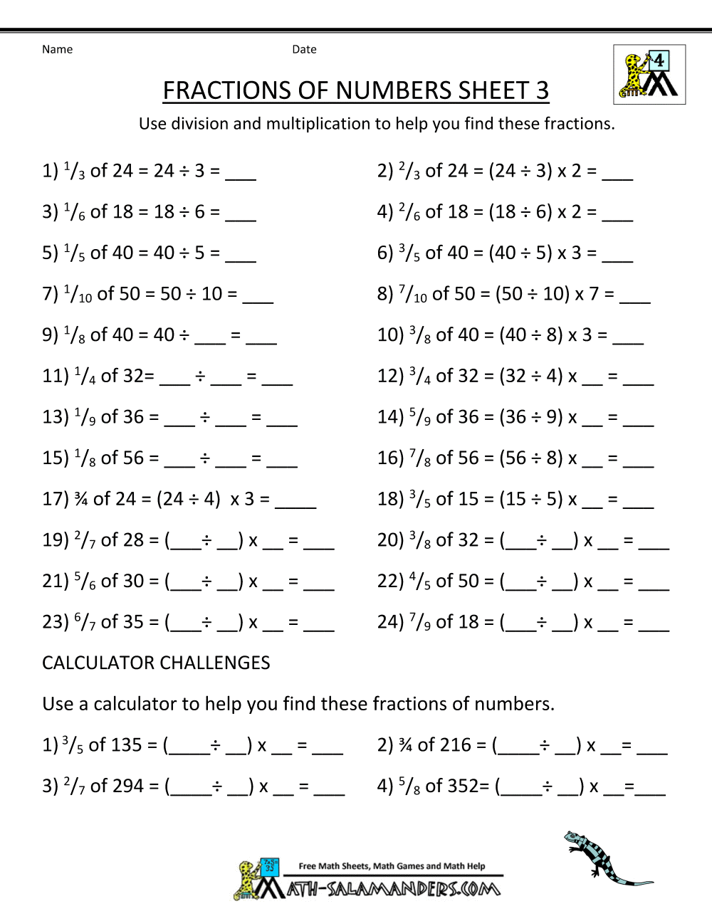 Printables  Fraction Of A Number Worksheet  Gotaplet Thousands Of