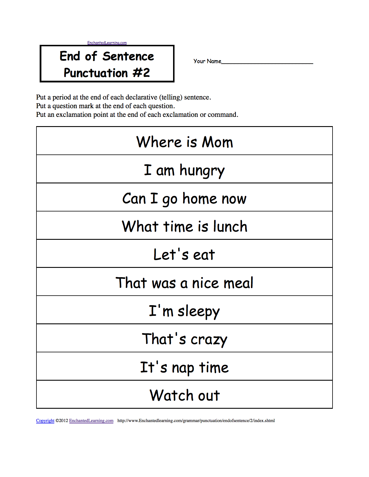 Punctuation Worksheets For First Grade