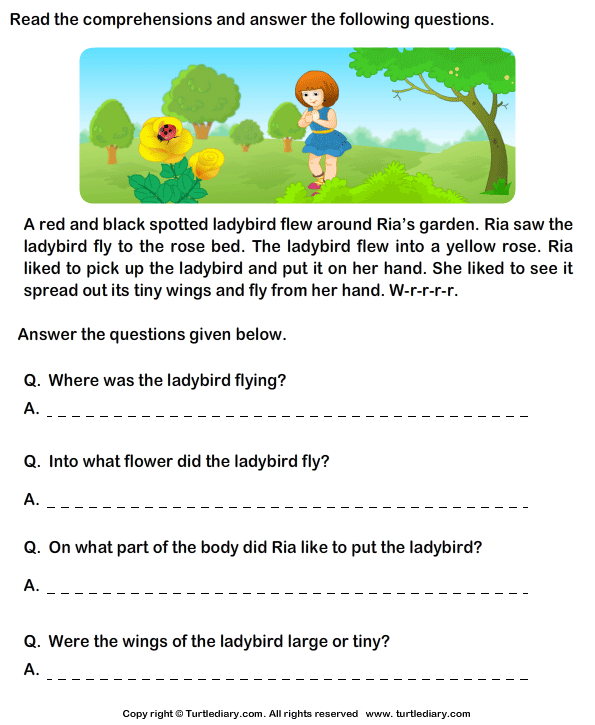 Reading Comprehension Ria Garden Worksheet