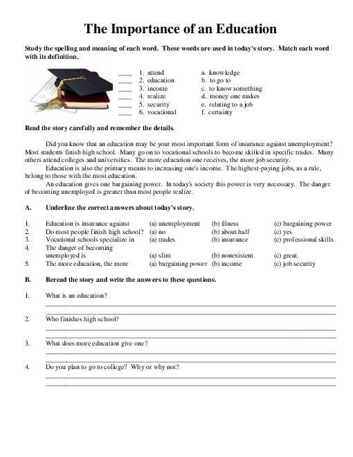 Reading Comprehension Worksheets For Middle School Worksheets For