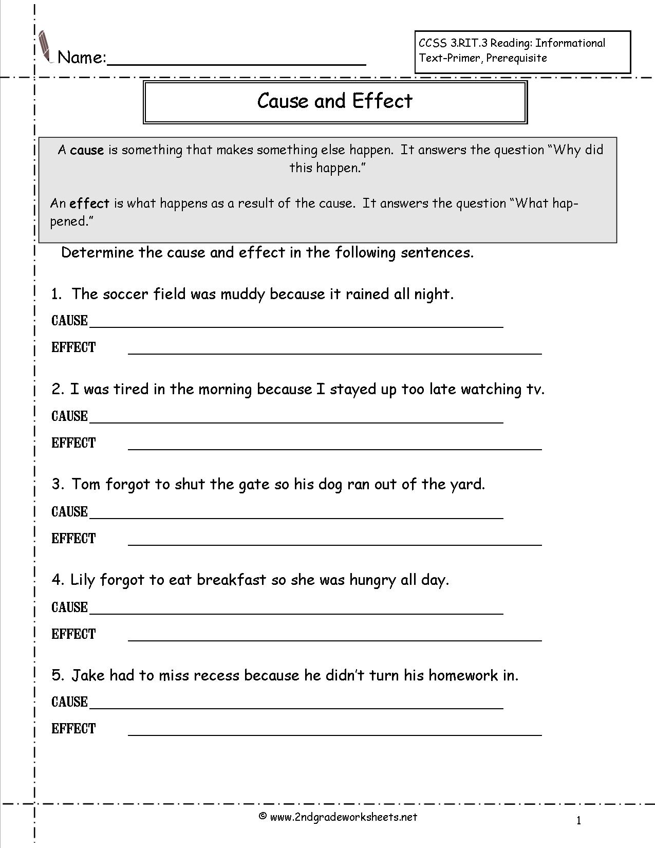 Cause And Effect Worksheets For High School
