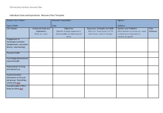 Recovery Planning Worksheet And Template