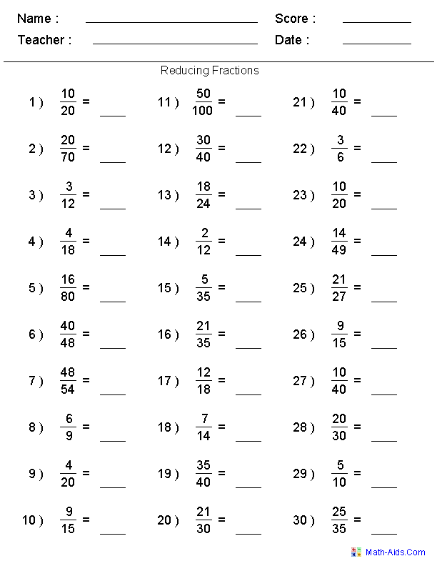 Reducing Fractions Worksheet Fraction Worksheets With Answer Sheet