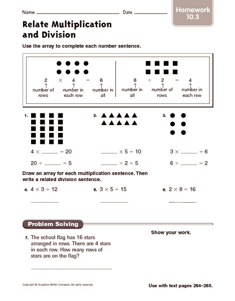 Relating Multiplication And Division Worksheets 4th Grade Relating