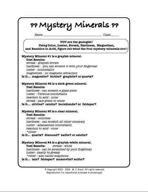 Rocks And Minerals Worksheets
