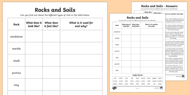 Rocks And Soils Worksheet