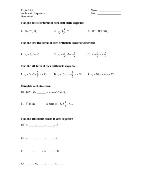 Sequences And Series Worksheet Series And Sequences Worksheets