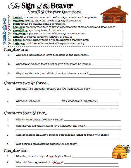 Sign Of The Beaver Free Printable Novel Study And Test!