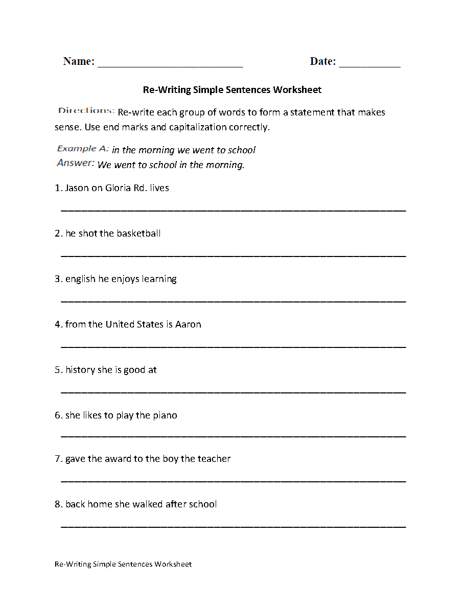 Simple Sentences Worksheets For The Best Worksheets Image