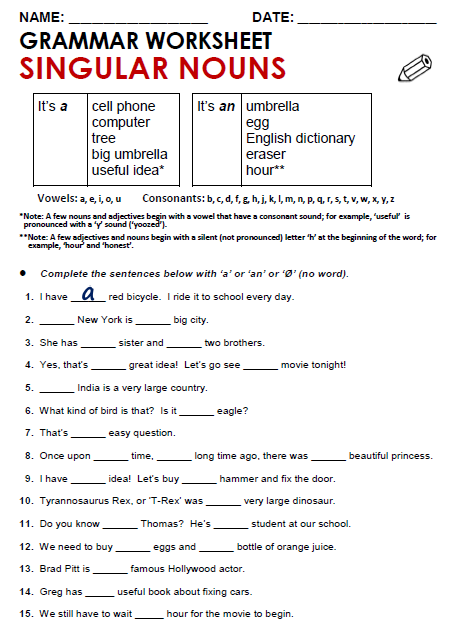 Singular And Plural Nouns For Grade 5