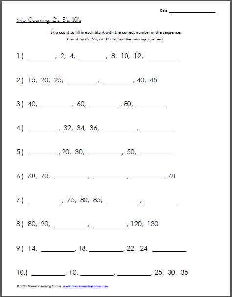 Skip Counting Worksheet 2s 5s 10s Skip Counting 5 S And Counting
