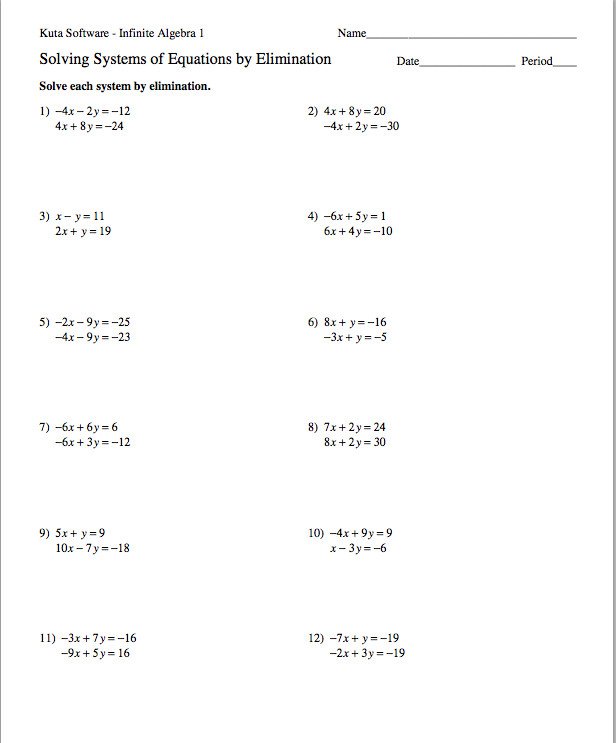 Substitution Method Worksheet