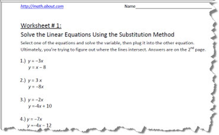 Systems Of Equations By Substitution Worksheets