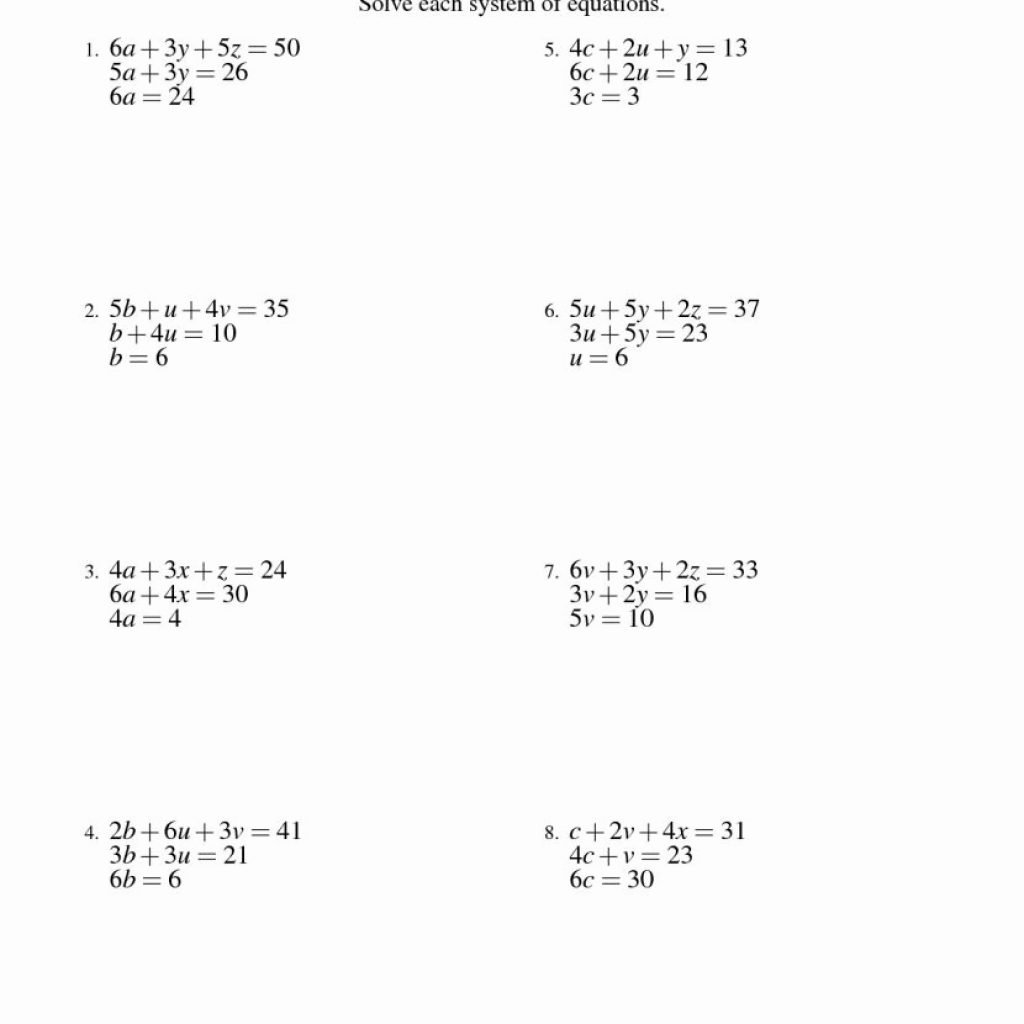 Systems Of Equations Substitution Method Worksheet Answers