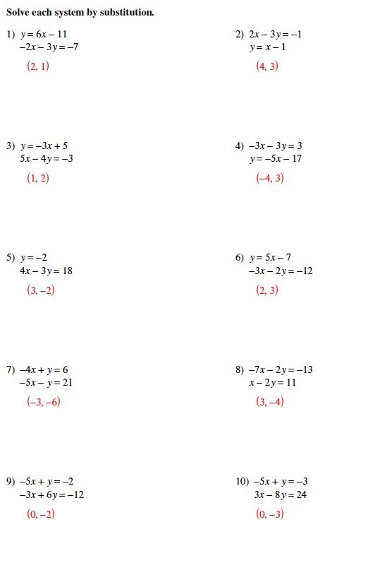 Systems Of Equations Substitution Worksheet Substitution Method