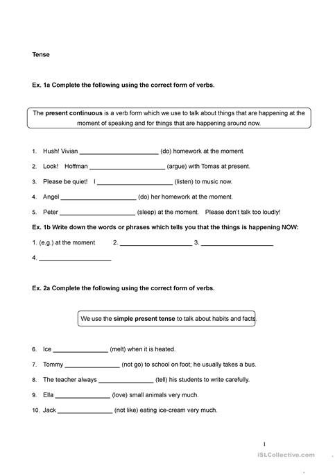 Tenses Worksheet For Grade 3 Worksheet