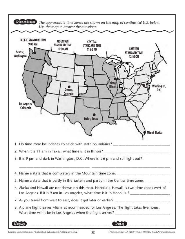 Time Zone Worksheet 4th Grade