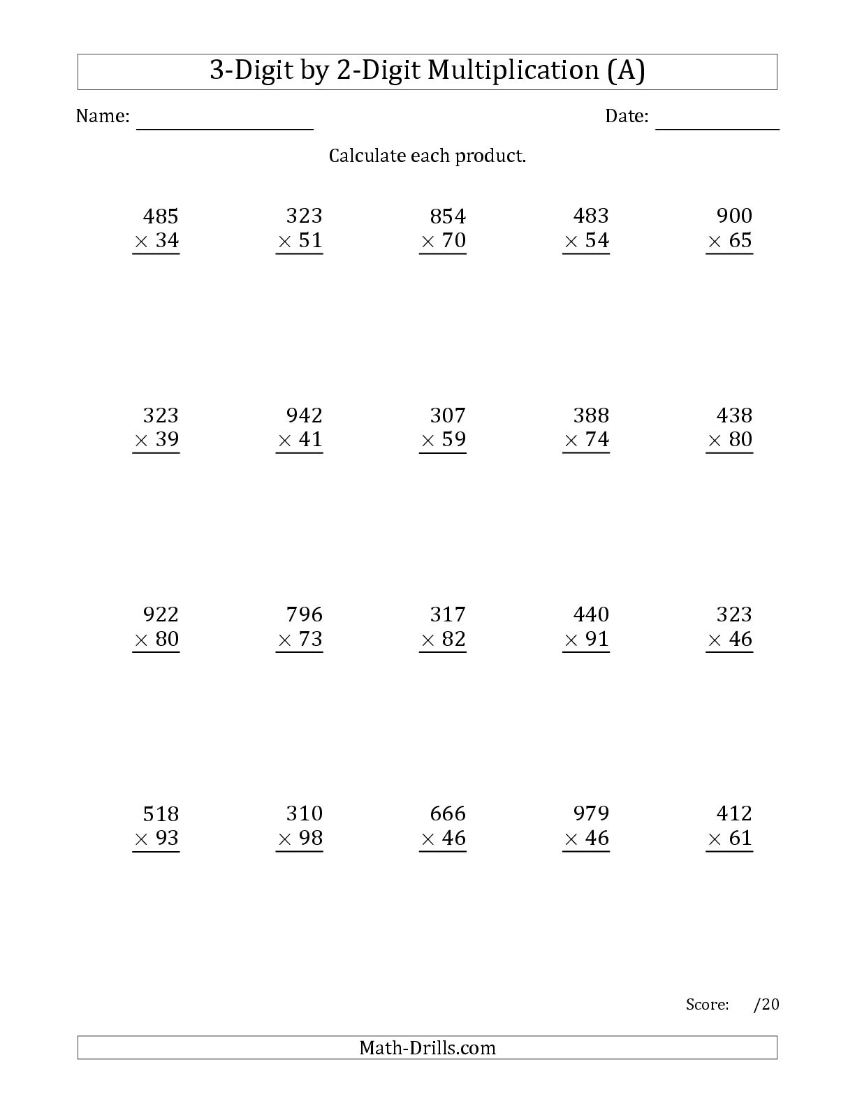 Two And Three Digit Multiplication Worksheets
