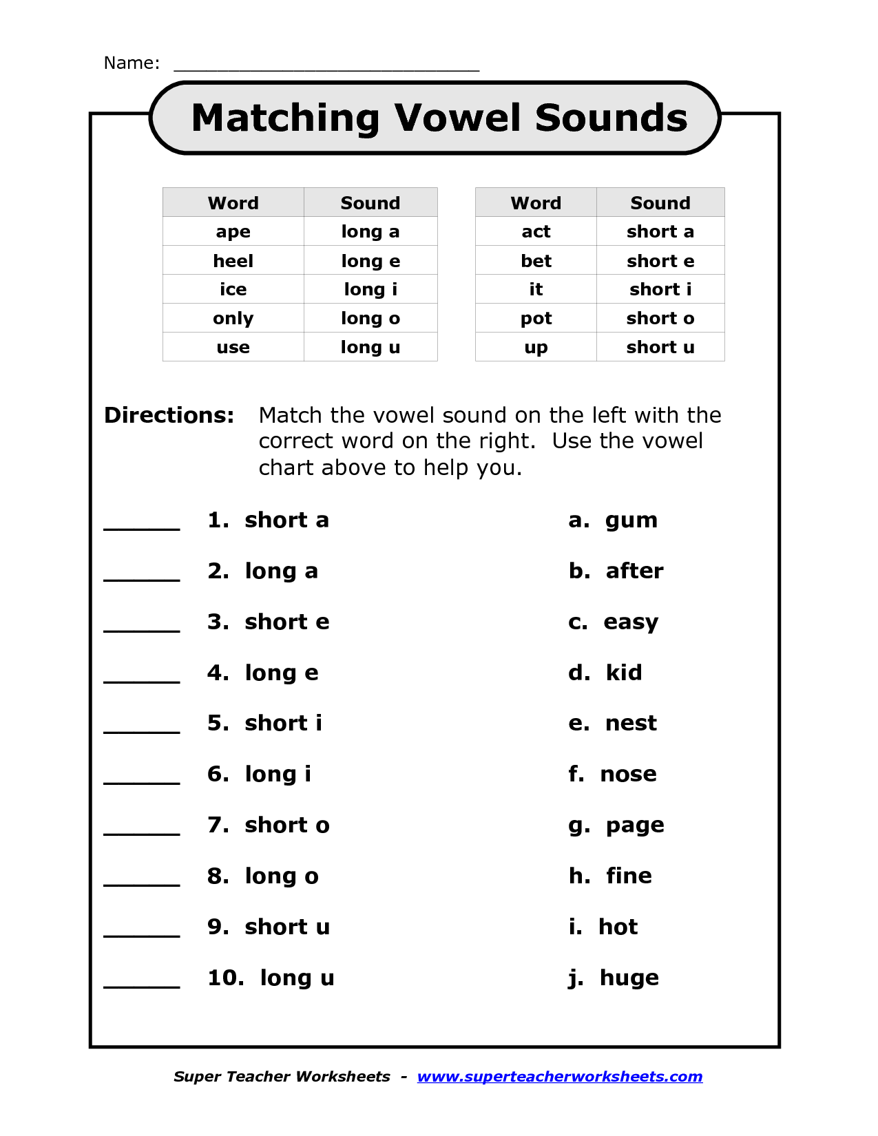Vowels Worksheets For 3rd Grade