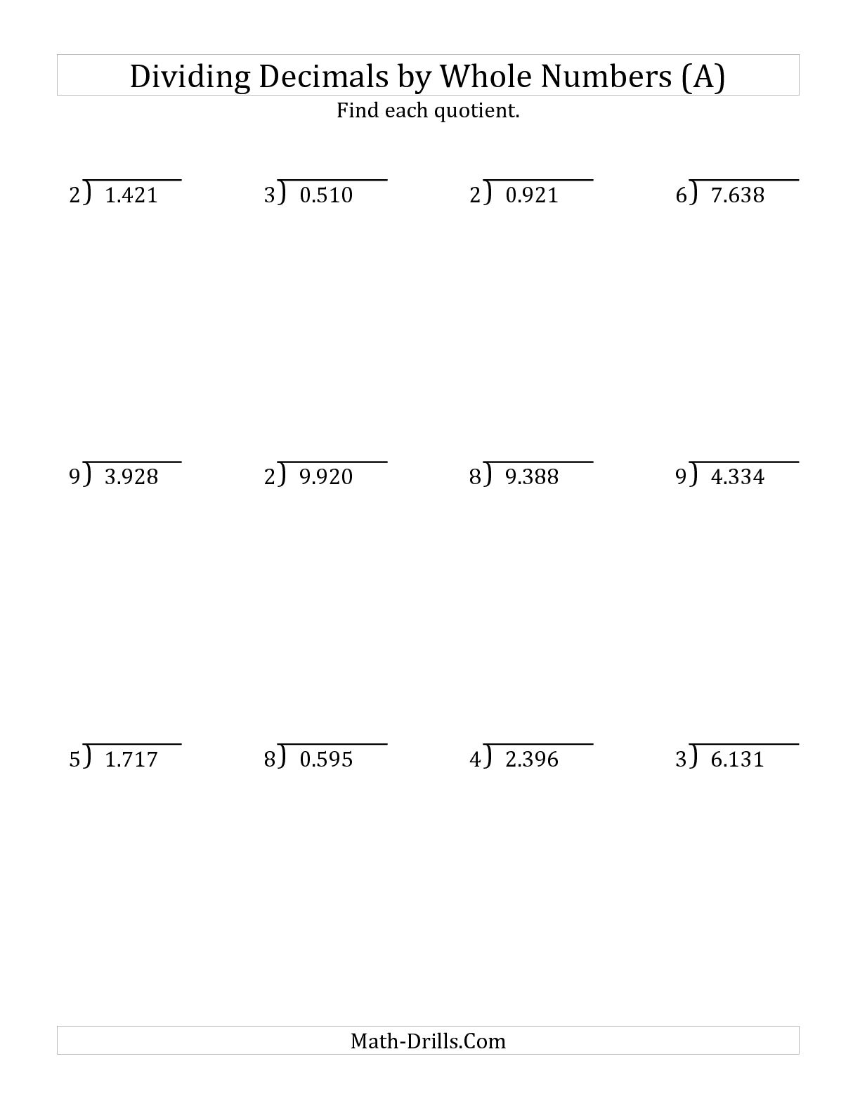 Worksheet In Dividing Decimals