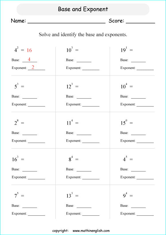 Worksheet On Exponents For Grade 7