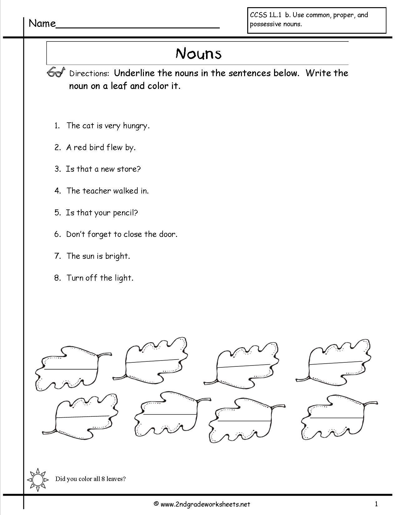 Worksheets For First Grade On Nouns