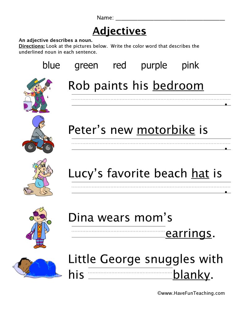 Worksheets For Grade 1 English Adjectives