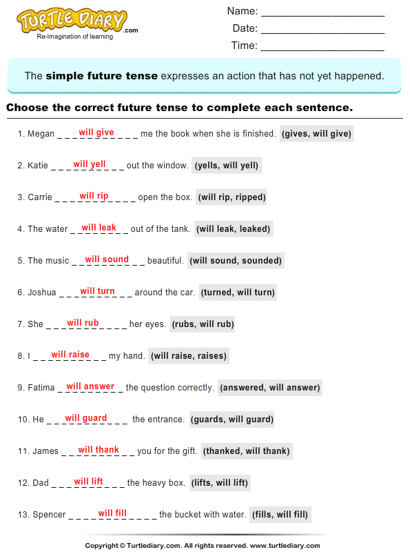 Writing Future Tense Of Verb Worksheet