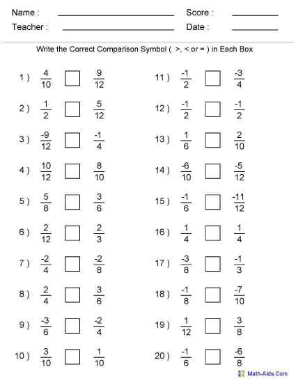 Year 7 Maths Fractions Printable Worksheets