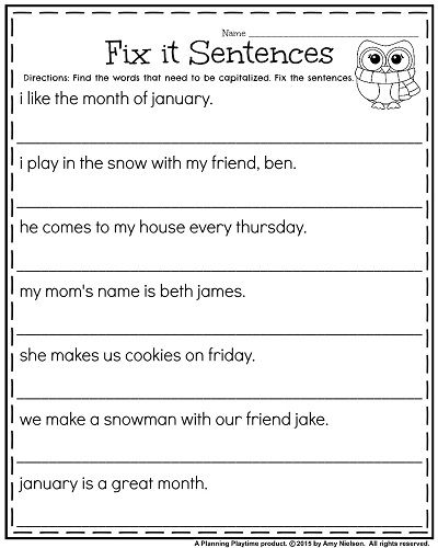 1st Grade Worksheets For January