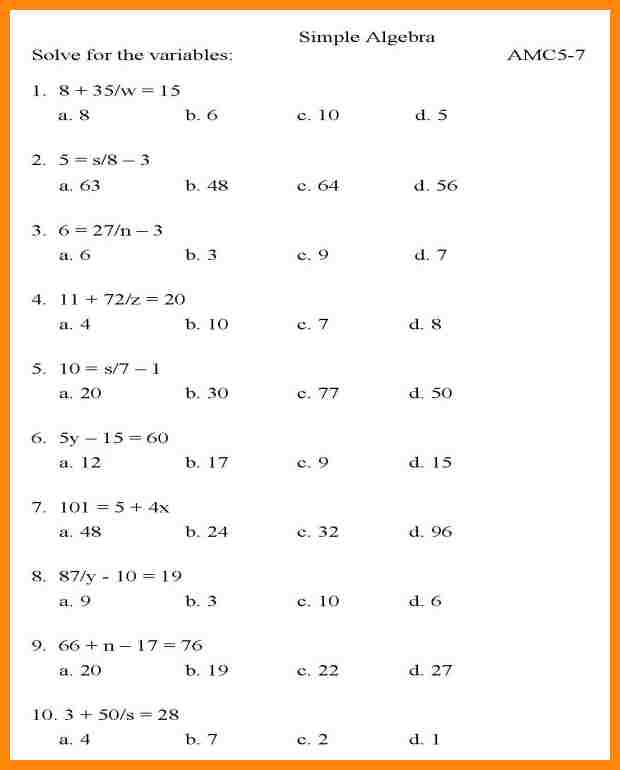2+ 7th Grade Algebra Worksheets