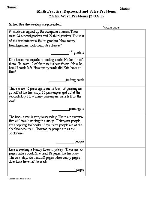 2 Step Word Problems 2nd Grade Worksheets The Best Worksheets