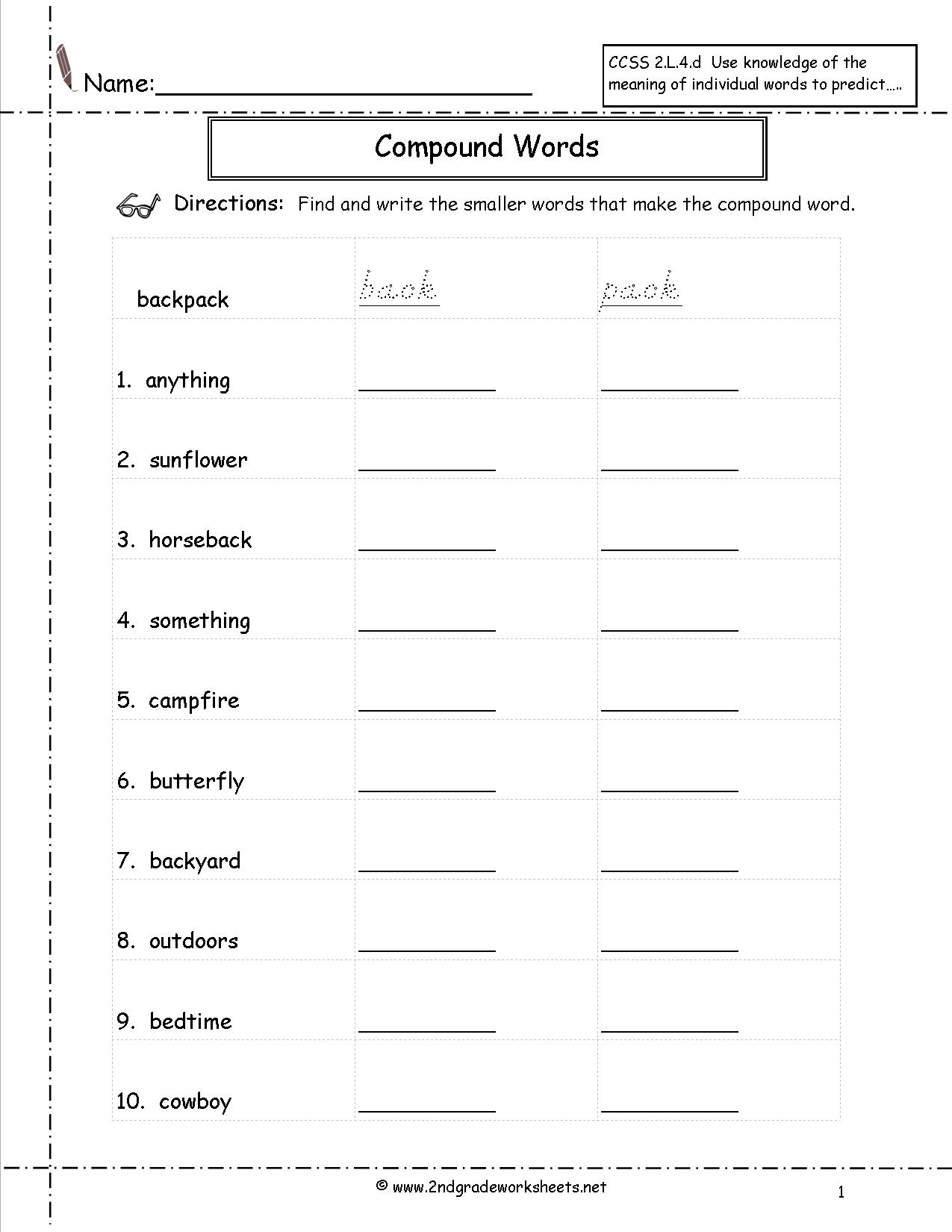 2nd Grade Compound Words Worksheets The Best Worksheets Image