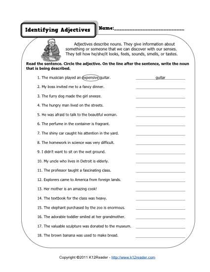 6th Grade Adjectives Worksheets
