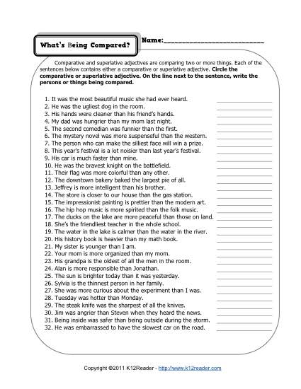 6th Grade Adjectives Worksheets