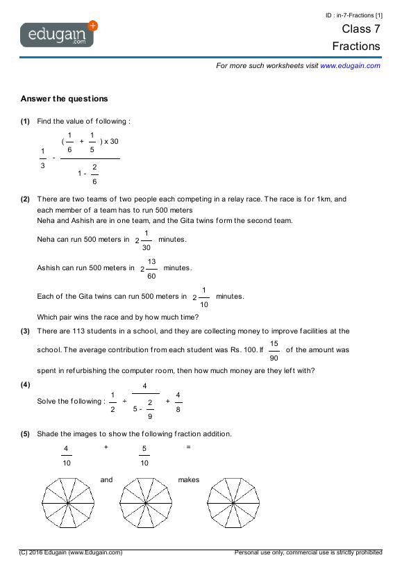 7th Grade Math Worksheets With Answer Key Pdf Grade 7 Math