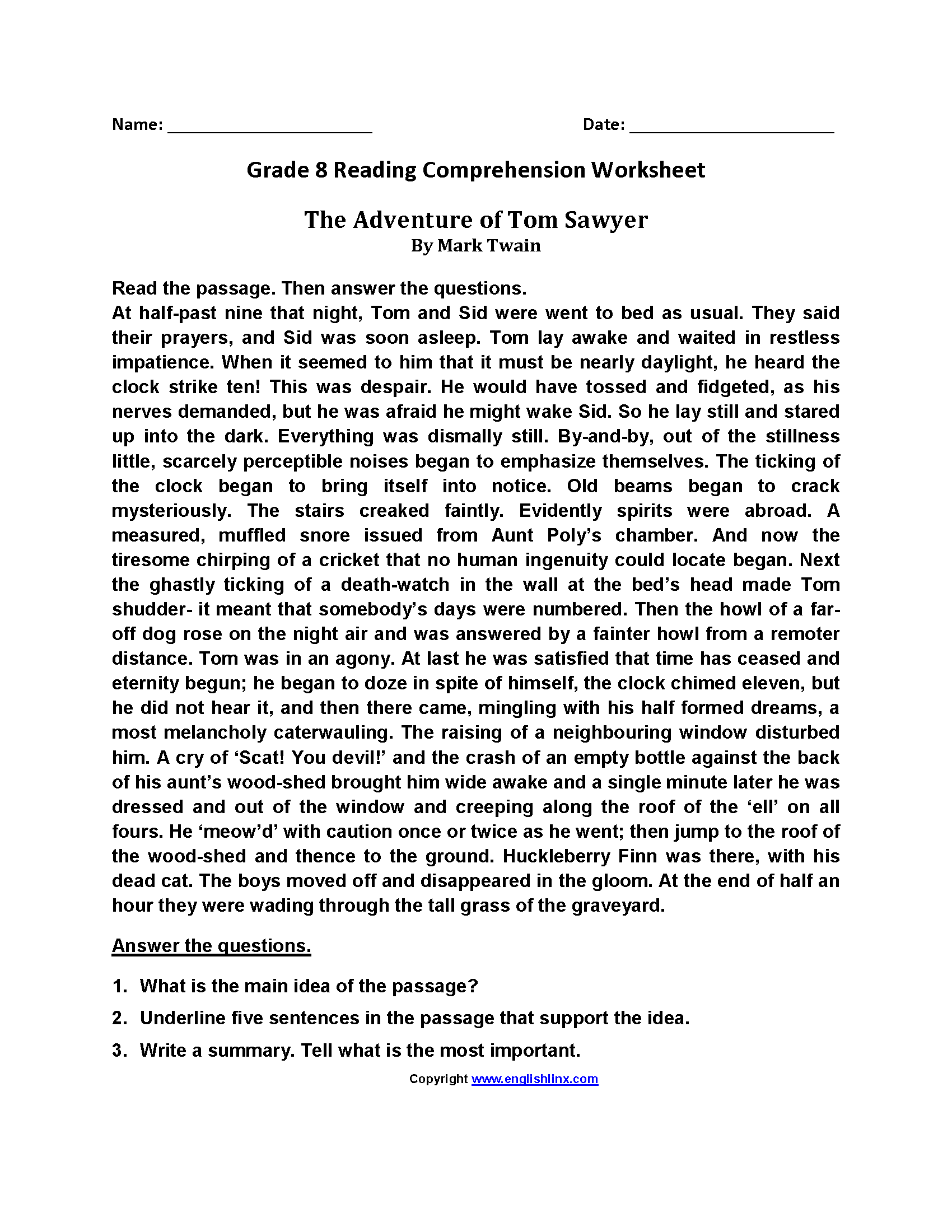 8th Grade Reading Worksheets The Best Worksheets Image Collection