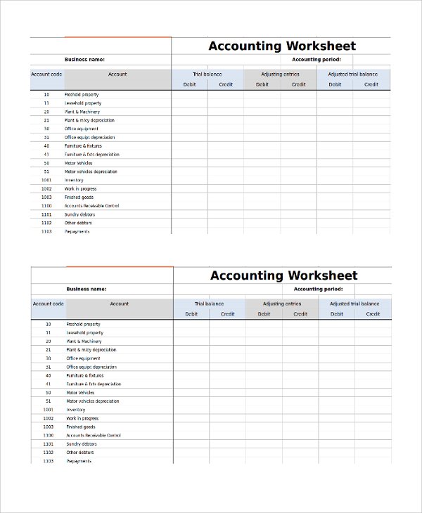 9+ Accounting Worksheet Templates